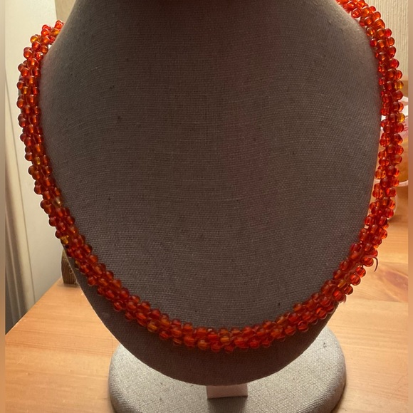 Handcrafted/made orange glass twisted beads pull over about 11” inch necklace - Picture 4 of 5